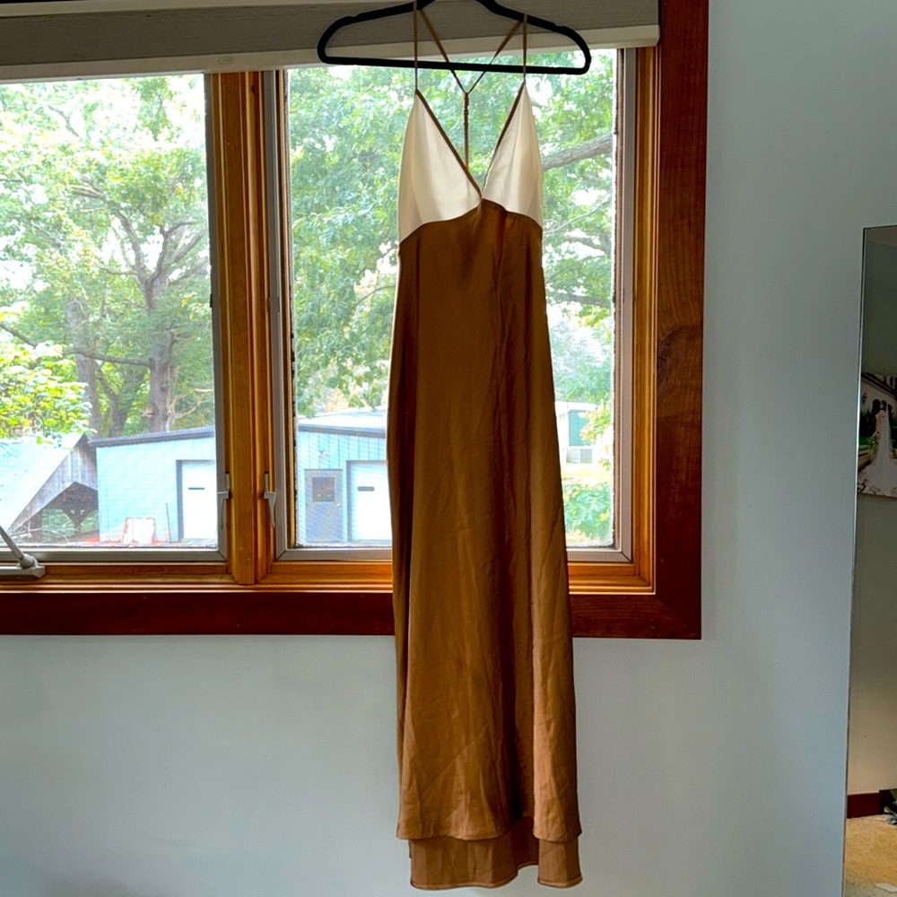 Satin cream and brown dress